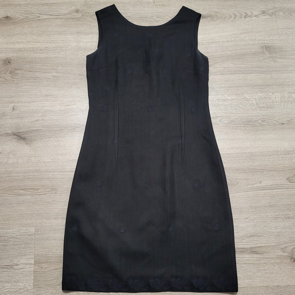 Tommy Bahama Vintage 90s Black Silk Sleeveless Dress Pineapple Embroidery Size 4